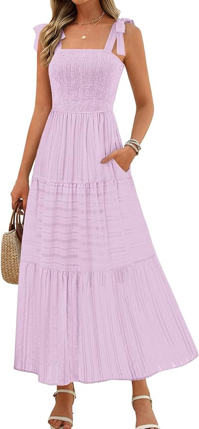 MEROKEETY Women's 2026 Spring Boho Maxi Dress Summer Beach Vacation Casual Sleeveless Smocked A L... | Amazon (US)