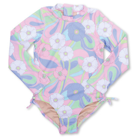 Groovy Daisy Swirl Girls One Piece Long Sleeve Swimsuit 6m-10 | Shade Critters