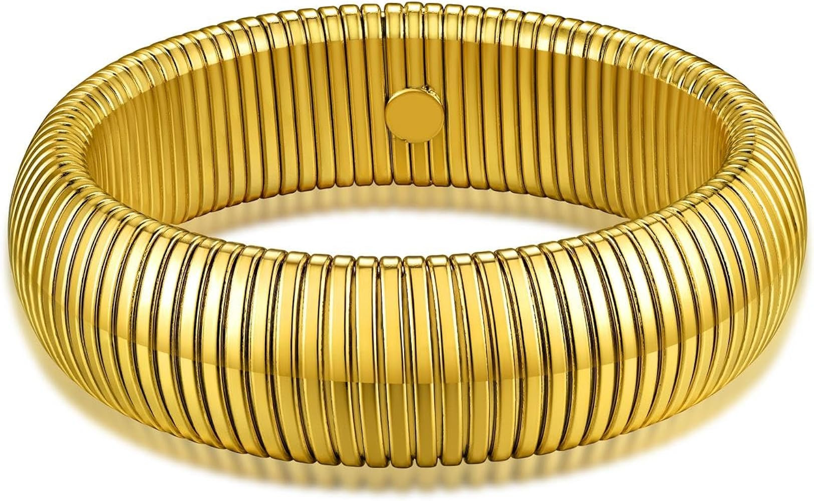 GoldChic Jewelry Stainless Steel Stretch Link Chain Bracelet for Women, Flexible Wide Gold Wristb... | Amazon (US)