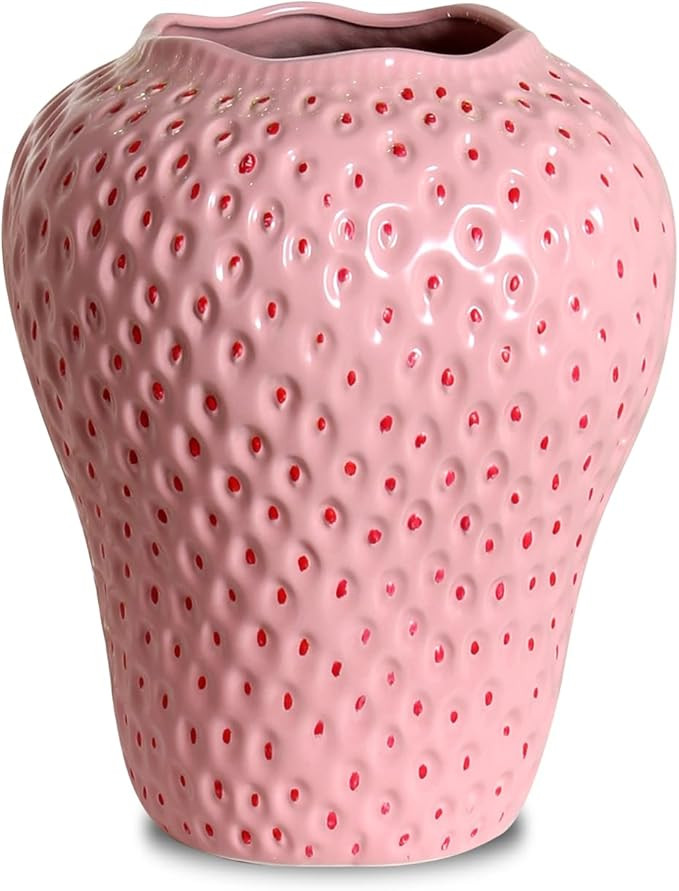 Strawberry Ceramic Flower Vase, Giant Decorative Cute Fruit Ornament Vase for Flower Arrangement,... | Amazon (US)