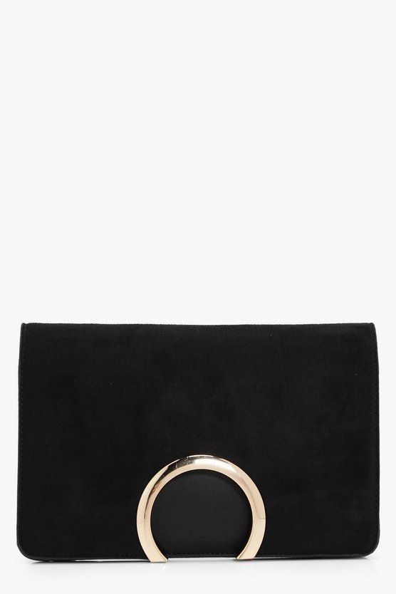 Faye Metal Circle Suedette And PU Mix Clutch | Boohoo.com (UK & IE)