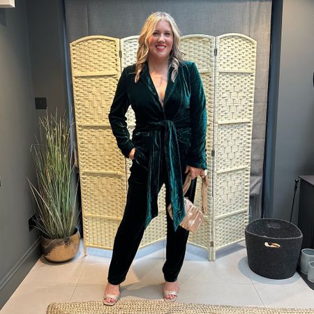 Green velvet blazer and trousers, gold heels sandals, gold bag. Partywear at Debenhams 

#LTKSeasonal #LTKstyletip #LTKeurope