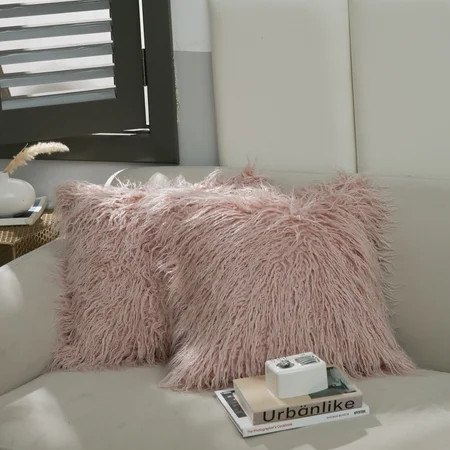 Extra Cozy 2 Packs Faux Fur Throw Pillow Covers 18x18 inches-Decorative Cushion Pillow Covers-Mongol | Walmart (US)