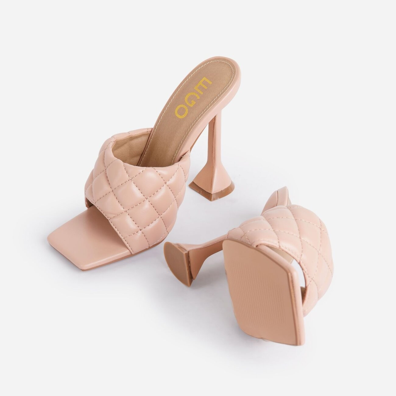 Butter Quilted Square Peep Toe Pyramid Heel Mule In Nude Faux Leather | EGO Shoes (US & Canada)