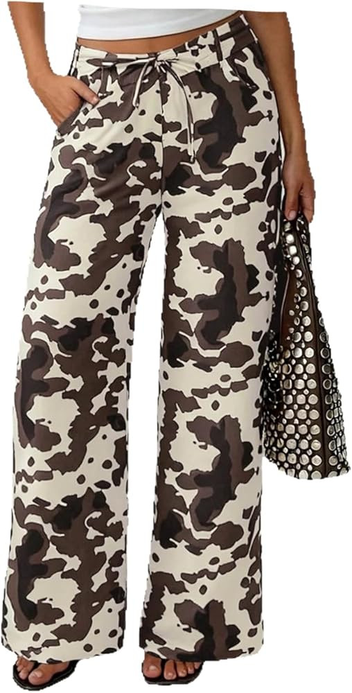 Cow Print Wide Leg Jeans for Women Trendy High Waisted Stretchy Western Cowgirl Denim Pants Y2K B... | Amazon (US)