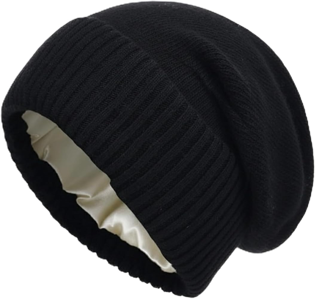 Cashmere Blend Satin Lined Beanie Hat Wool Winter Hats for Women Men Cuffed Hat Silk Lining Slouc... | Amazon (US)