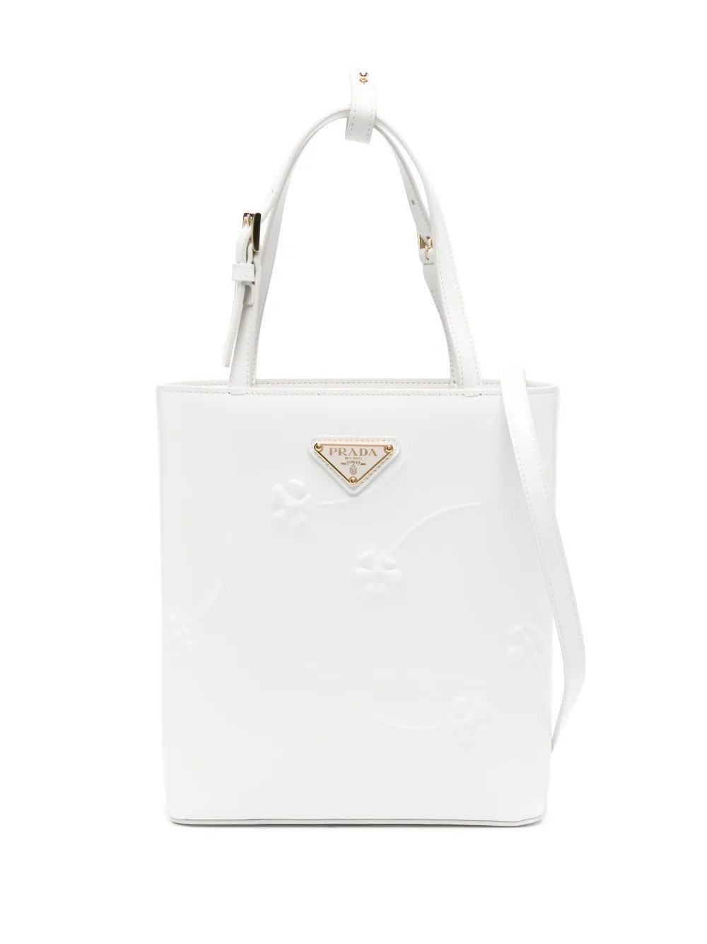 Prada floral-embossed leather tote bag - White | Farfetch Global
