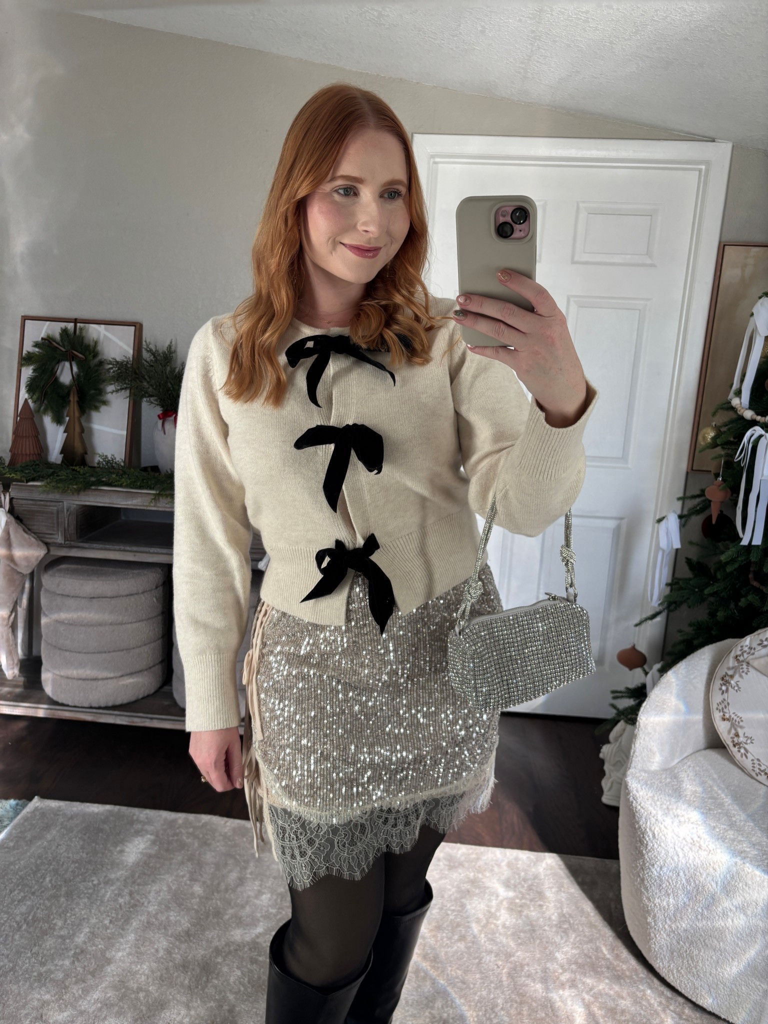 Holiday outfit , neutral cardigan 

#LTKSeasonal #LTKGiftGuide #LTKgrwm
