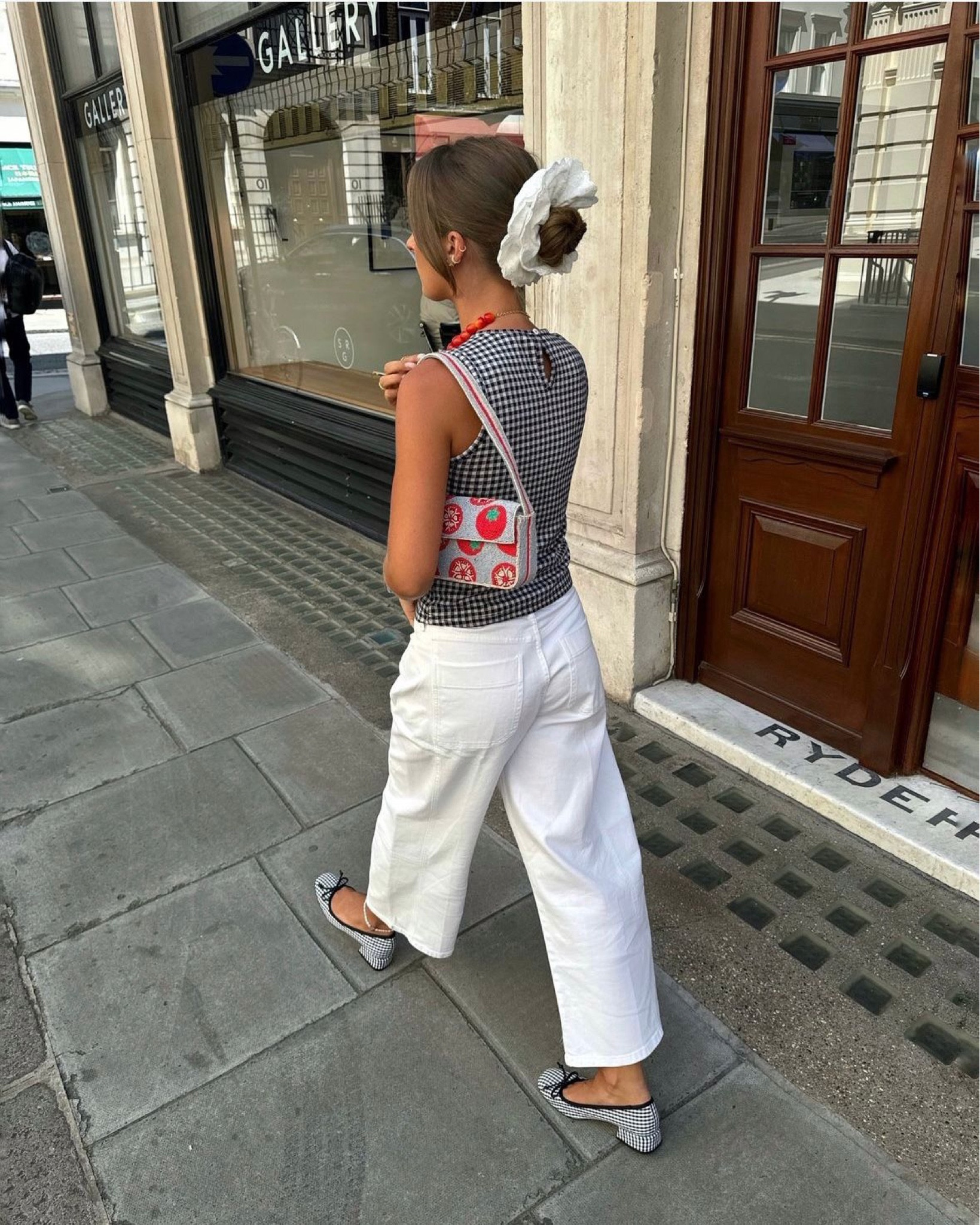 London, date night outfit, full Anthropologie outfit, city break, white trousers, gingham, hair scrunchie, mini shoulder bag, linen trousers

#LTKuk #LTKsummer #LTKeurope
