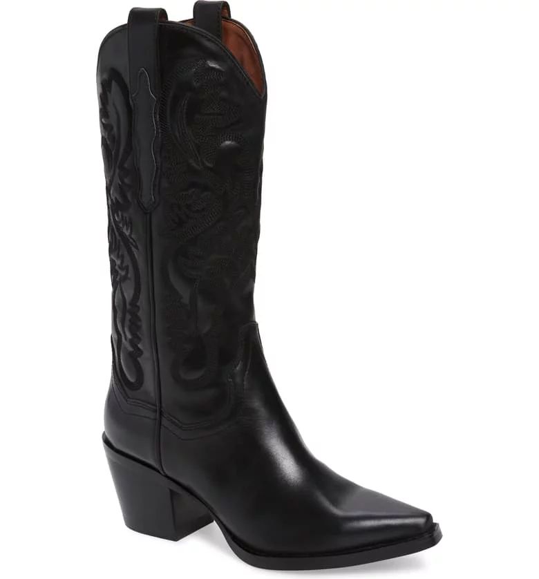 Jeffrey Campbell Dagget Western Boots Black Leather POinted Toe Cowboy Boots (9.5, black washed) | Walmart (US)