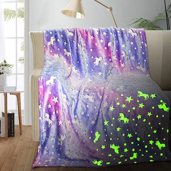 Unicorn Glow in The Dark Blanket, Unicorn Blanket for Girls/Kids, Unicorns Gifts for Girls Age 3-... | Amazon (US)