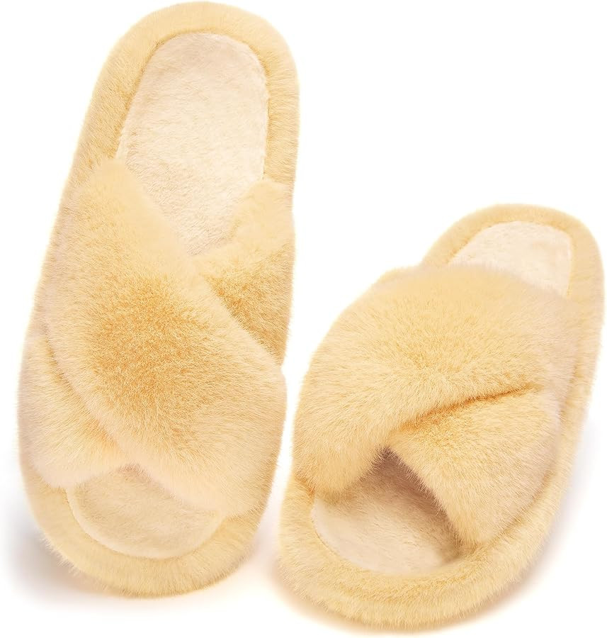 Women's Fuzzy Slippers Open Toe House Slippers Memery Foam Bedroom Slippers Cross Band Slippers f... | Amazon (US)