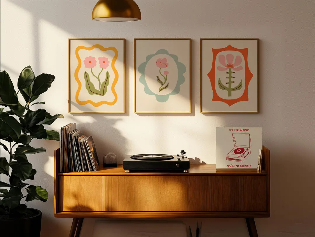 Set of 3 Flower Print, Retro Abstract Floral Poster, Danish Pastel Wall Art, Cute Flowers Art Dec... | Etsy (US)