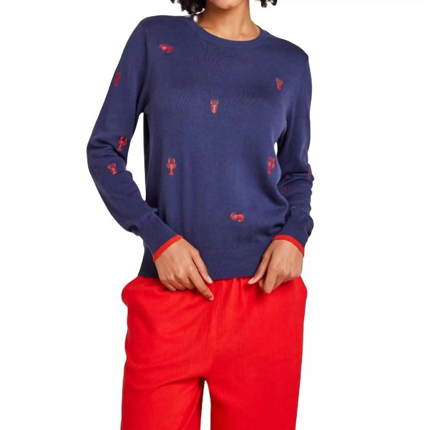 Lobster Crew Sweater In Navy | Shop Simon