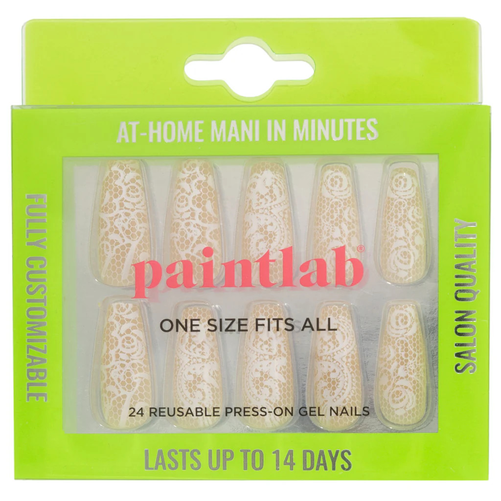 Beige Lace Coffin Press-on Nails | PaintLab