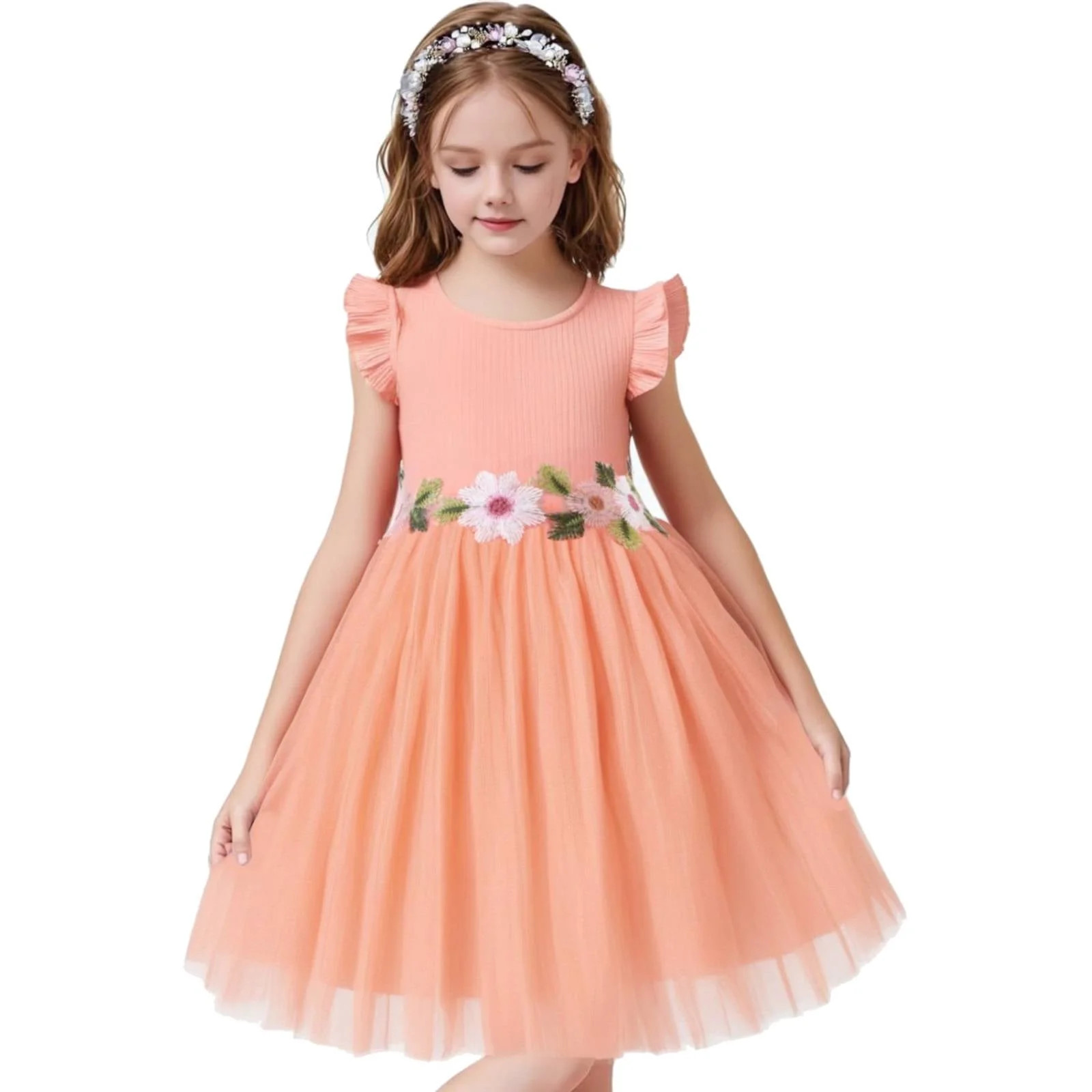 "HILEELANG Girls Summer Tulle Dress – Sleeveless Floral Princess Party Dress for Ages 2-12, Lig... | Walmart (US)