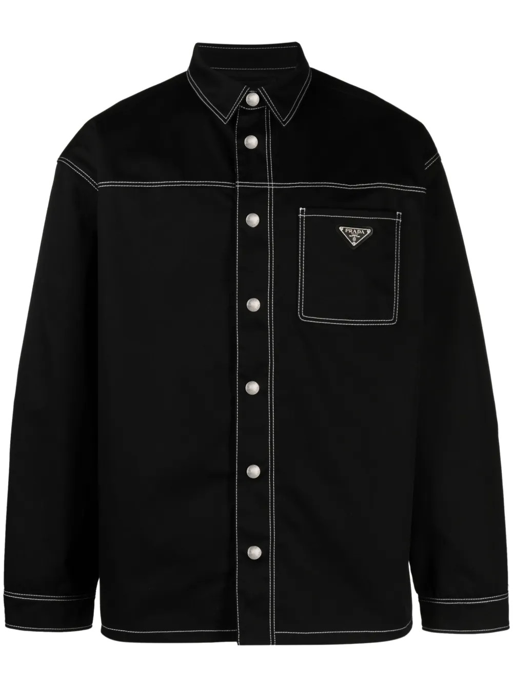 Prada contrast-stitching Denim Shirt | Black | FARFETCH | Farfetch Global