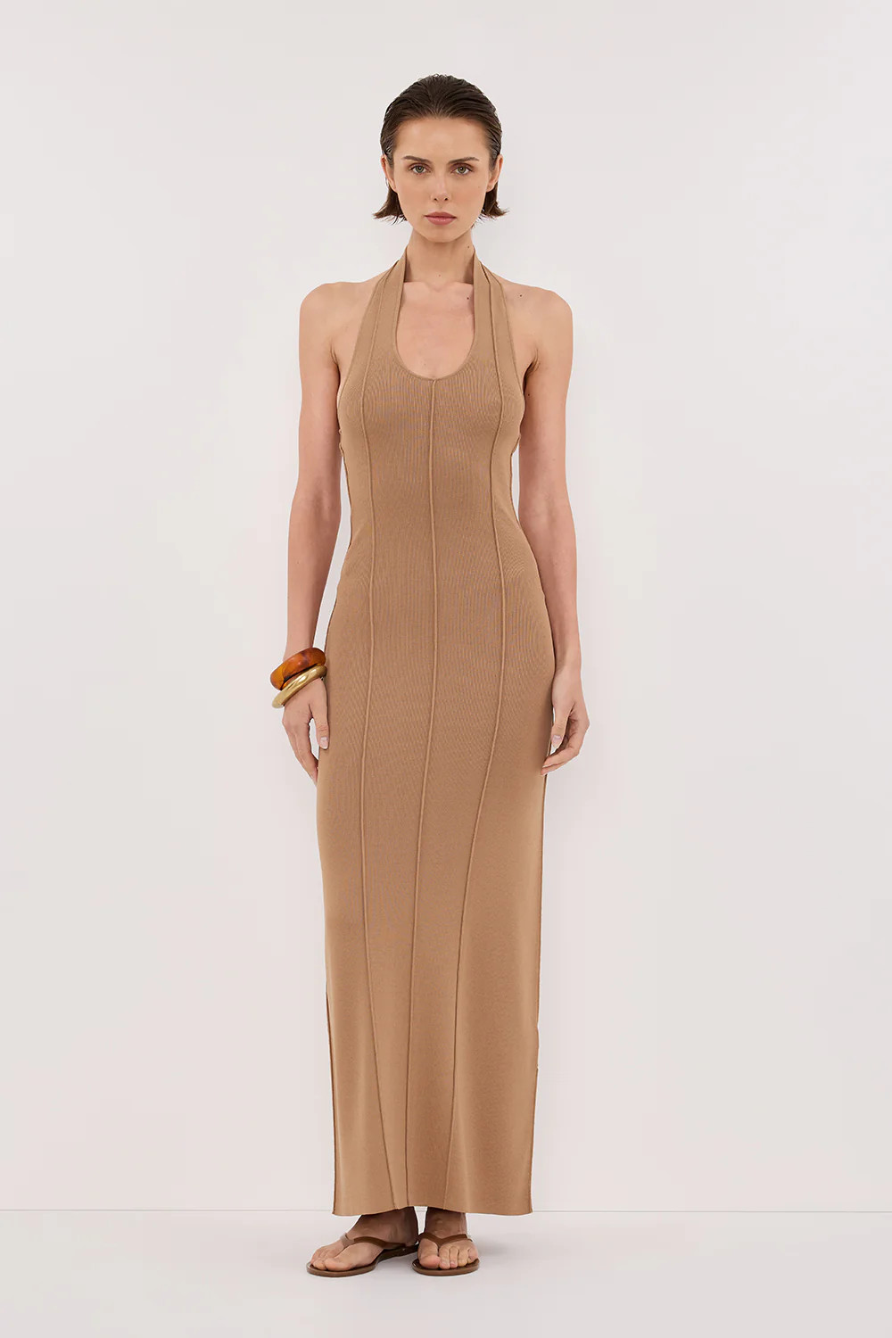 LISS TAN HALTER MAXI DRESS | DISSH
