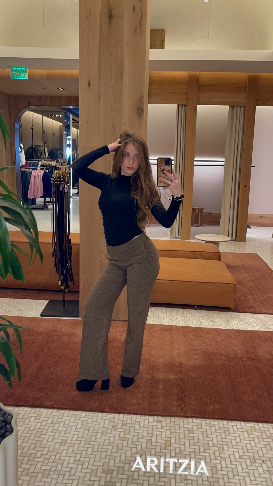 aritzia lo rise agency pants plaid trouser fitted low rise work pants black long sleeve cute cool girl style work outfit fall winter vibes 

#LTKWorkwear #LTKgrwm #LTKootd