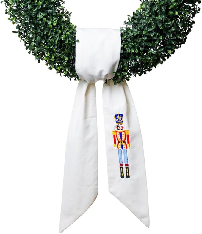 Wreath Sash for Front Door Decoration, Blank Embroidered Christmas Nutcracker Linen - 56" L x 4.5... | Amazon (US)