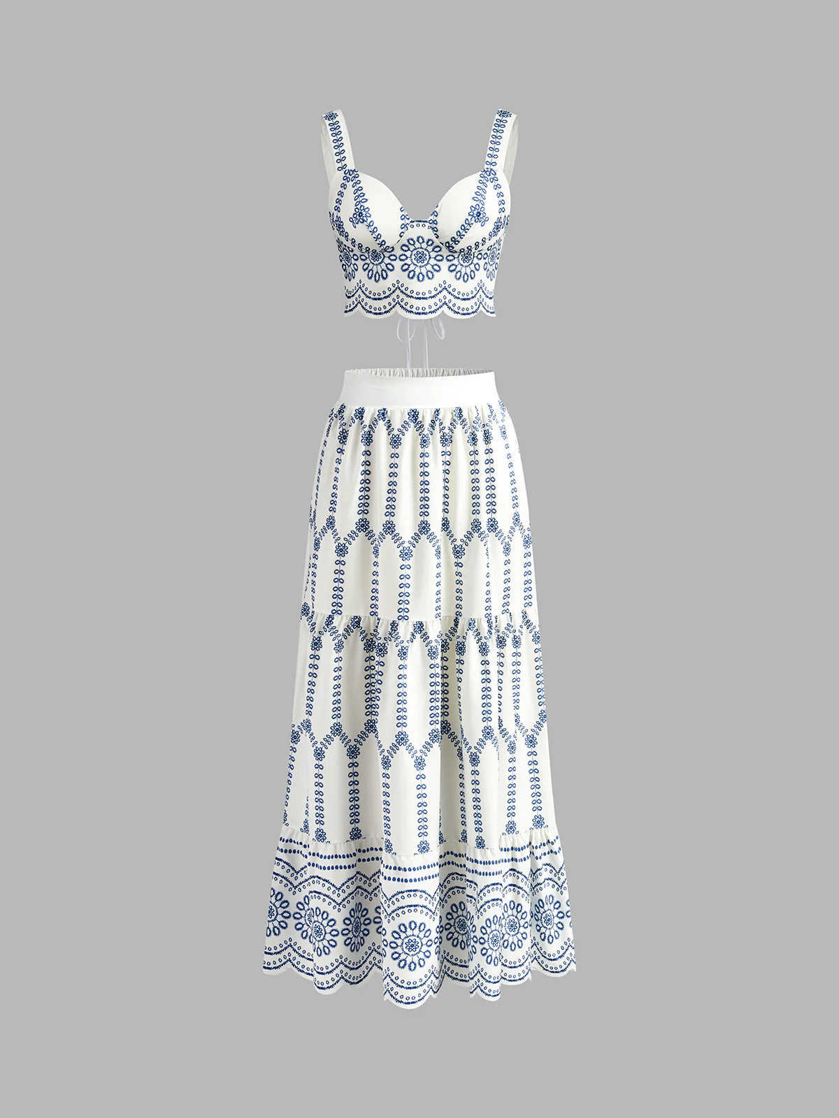 Printed Sleeveless Tie Back Skirt Set | Commense