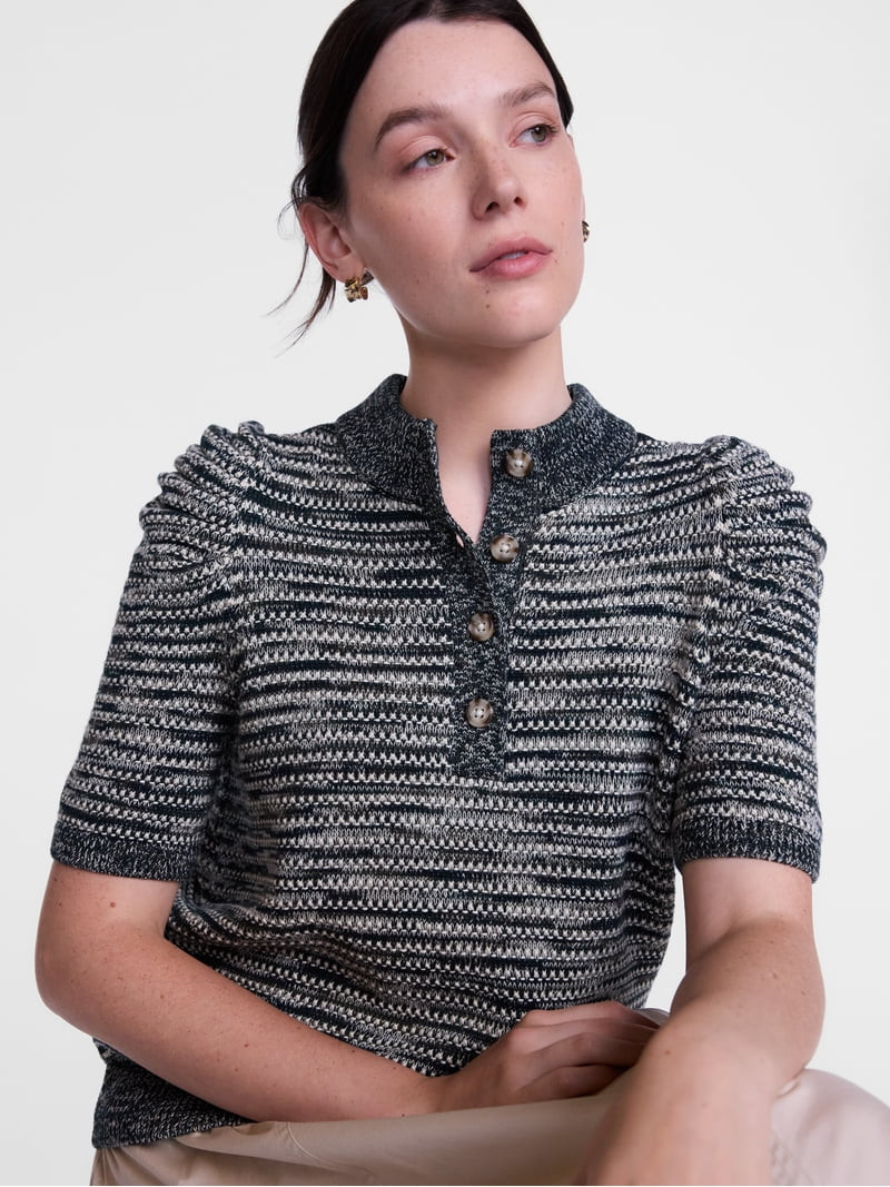 Scenario Women's and Women's Plus Henley Sweater with Puff Sleeves, Lightweight, Sizes XS-4X | Walmart (US)