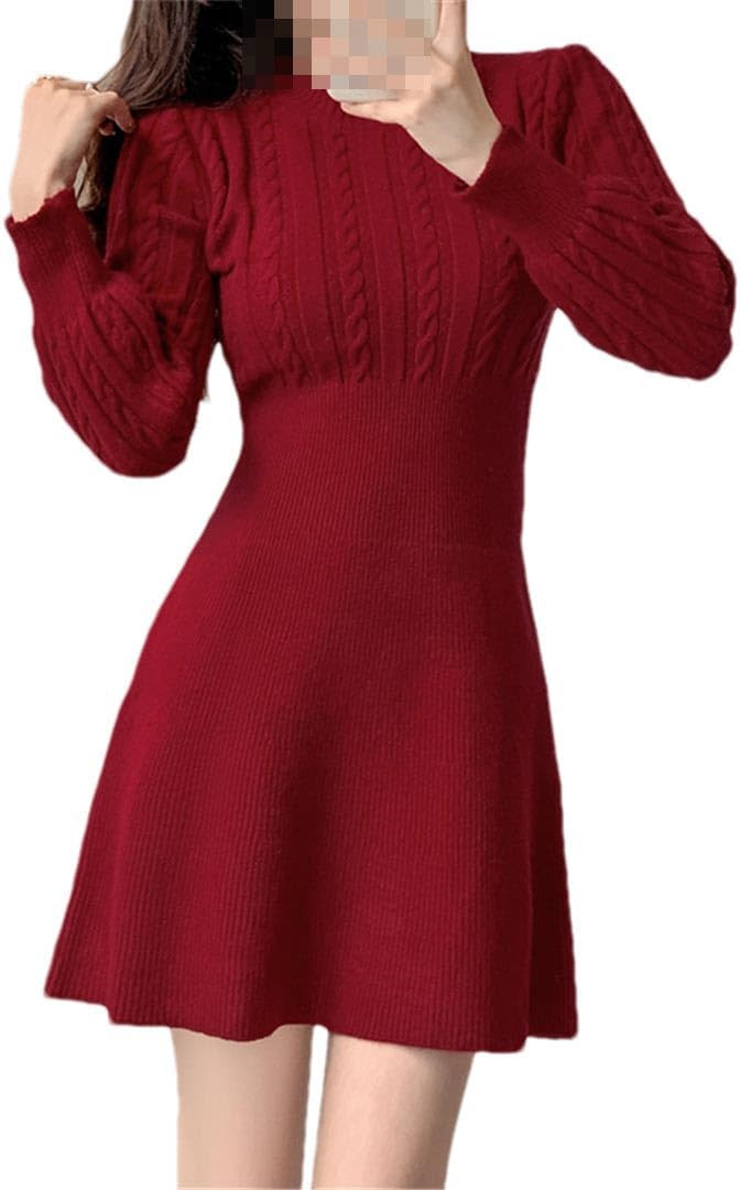 Women's Knitted Sweater Dress Autumn Winter Office Round Neck Solid Color Pullover Dresses | Amazon (US)