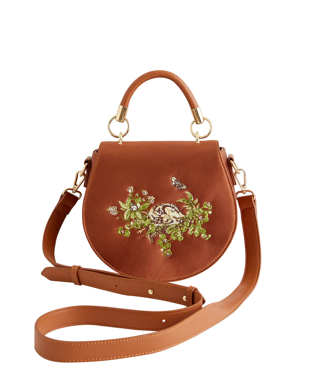 Sleepy Fawn Embroidered Satin Saddle Bag | Fable England