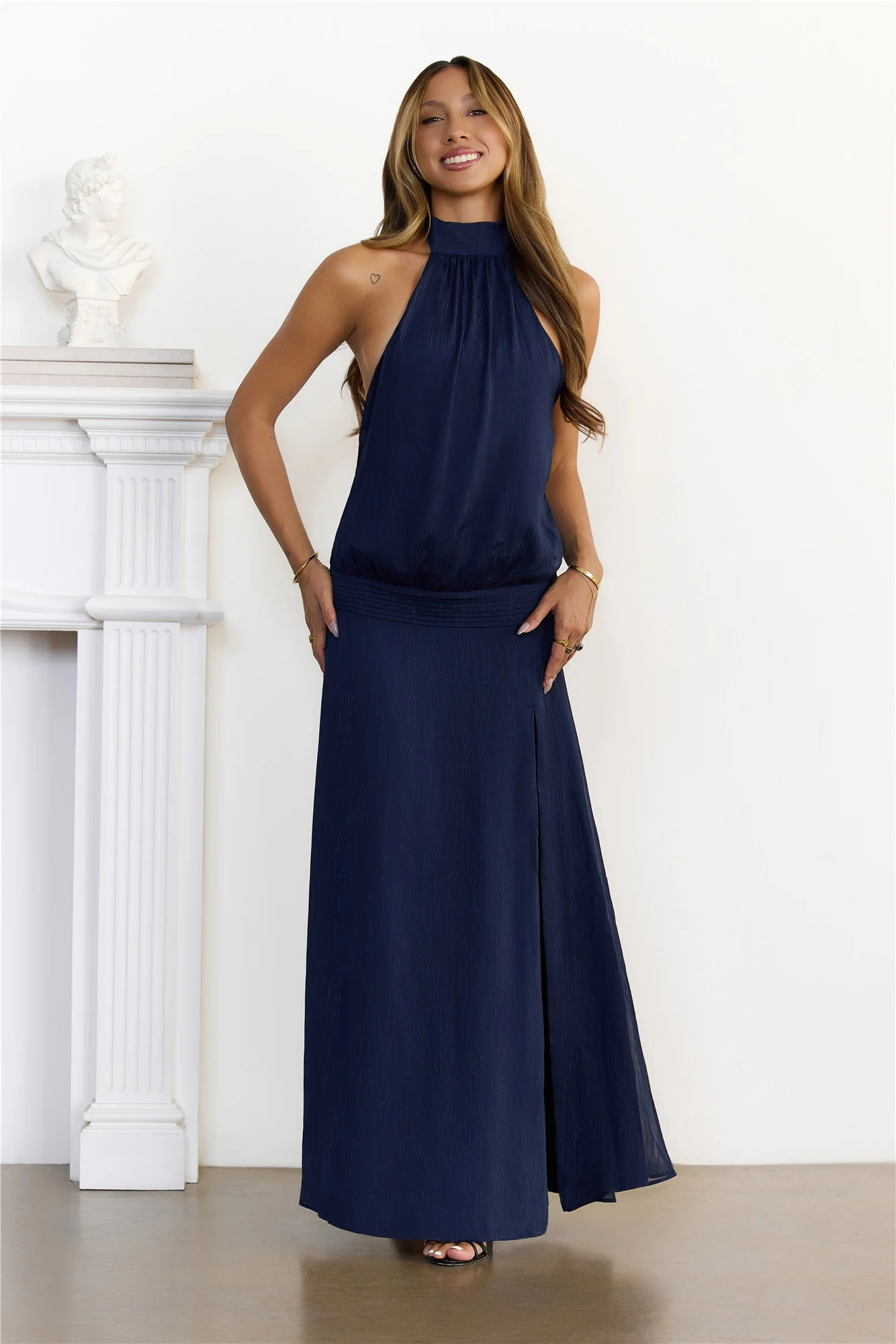 Icon Incoming Halter Maxi Dress Navy | Hello Molly (US)