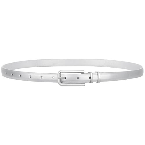 VONMELLI Women Skinny Leather Belt Thin Waist Sliver Belt for Women Jeans Dress Fashion Ladies Belt with Sliver Buckle, L | Amazon (US)