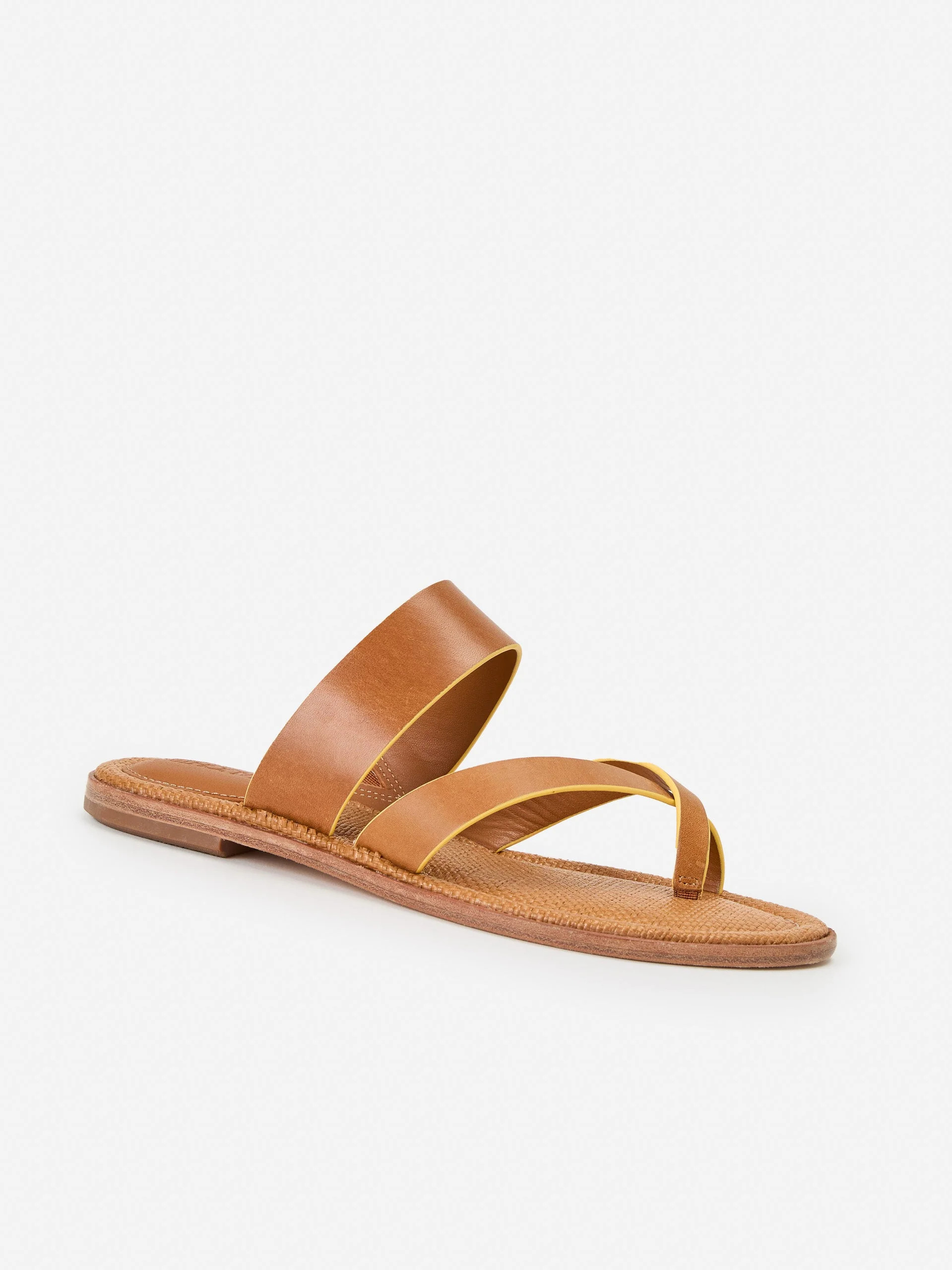 Brown/Yellow Solid Shay Leather Sandals | Women's Shoes | J.McLaughlin | J.McLaughlin