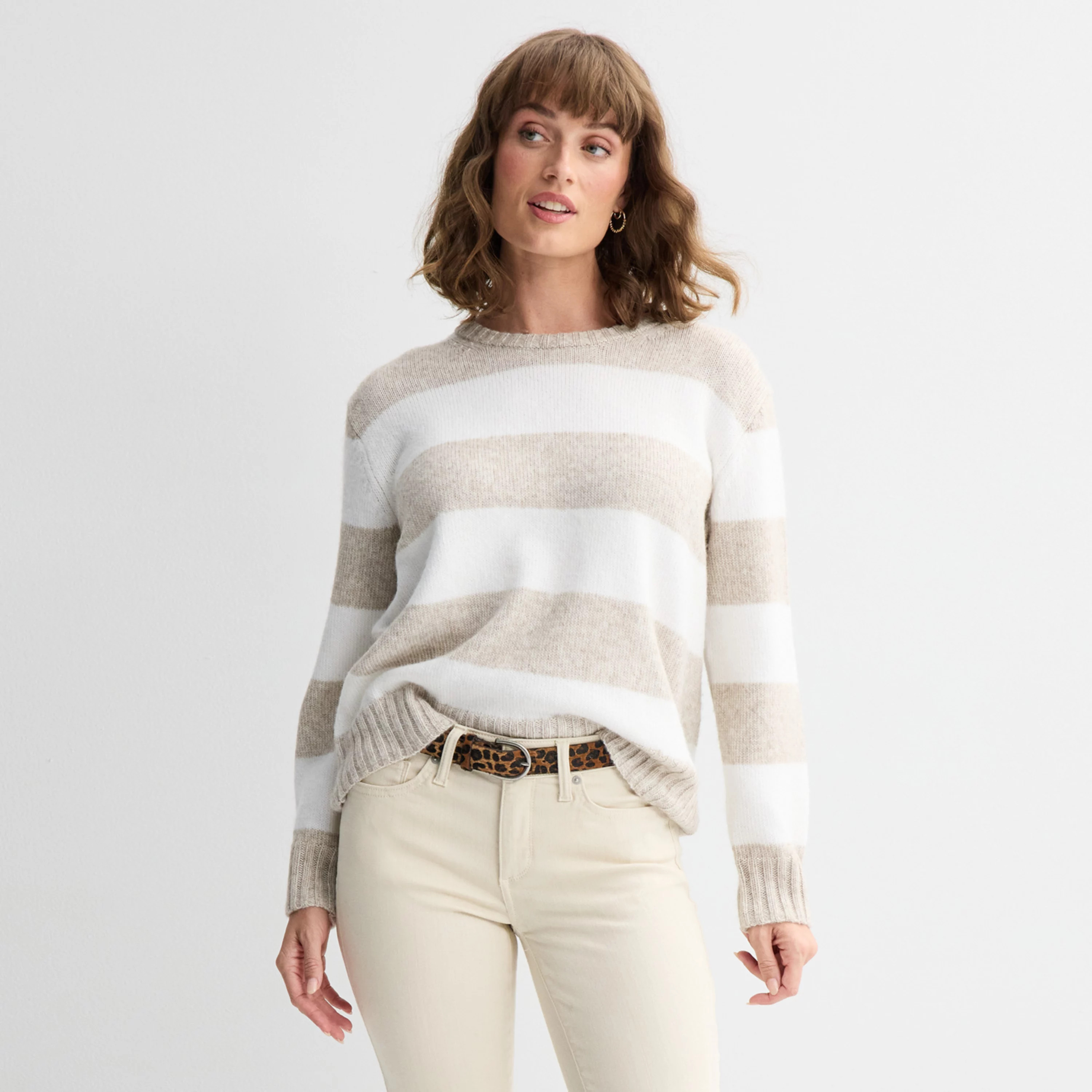 Women's Sonoma Goods For Life® Cozy Crewneck Sweater, Size: Small, Pink Gray Stripe | Kohl's