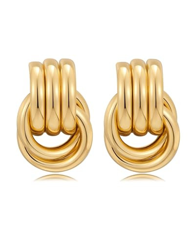 Gold Chunky Knot Earrings for Women,Statement Geometic Fashion Drop Earrings Minimalist Trendy Dangle Earrings Jewelry Gifts（Gold） | Amazon (US)
