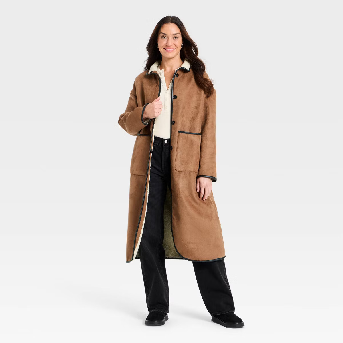 Women's Faux Suede Long Coat - Universal Thread™ Tan | Target