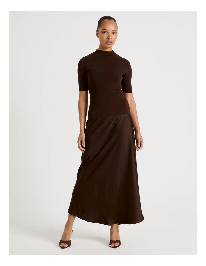 BlaqHigh Neck Short Sleeve Knit Top in Dark Brown | Myer