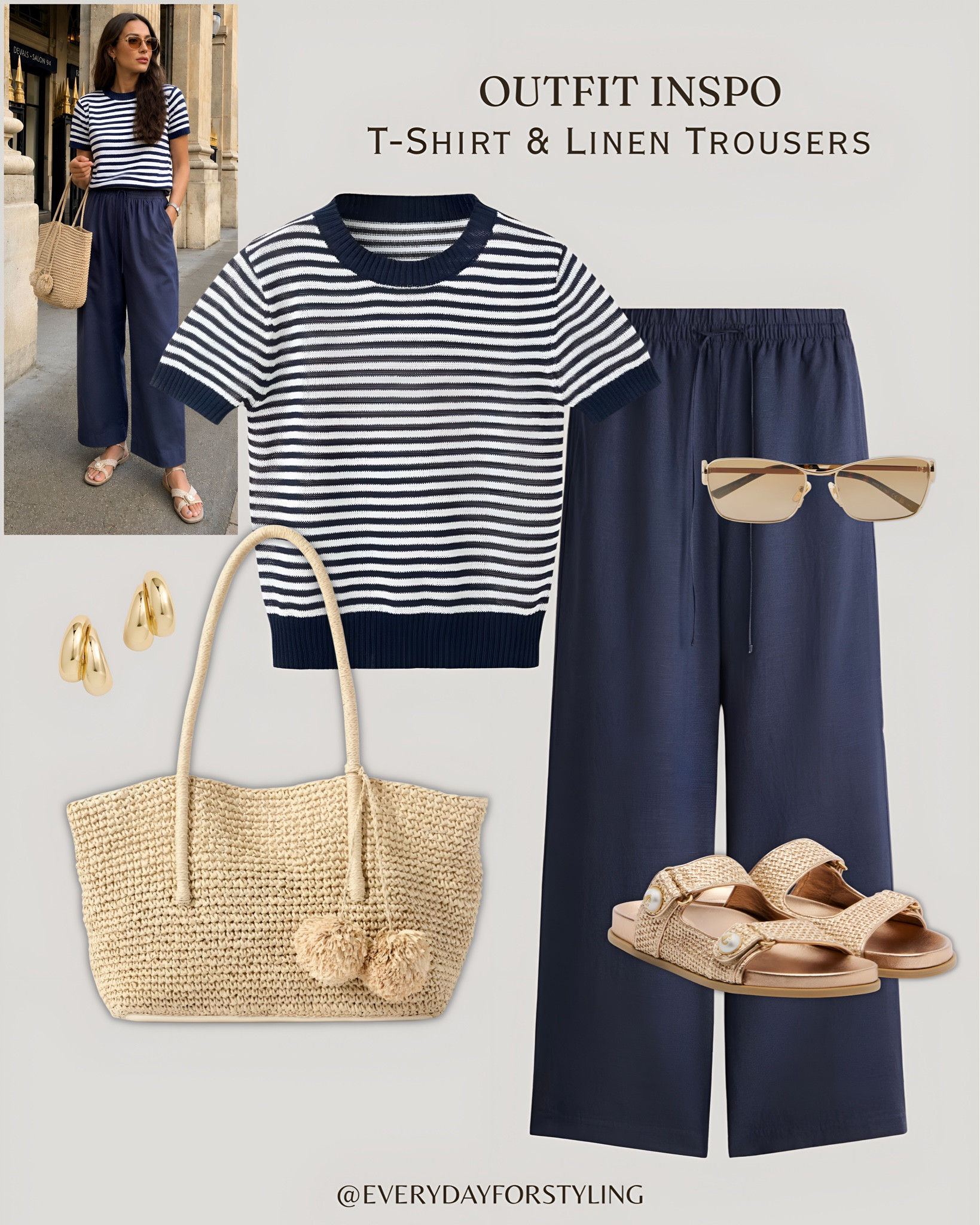 Navy stripe tee, navy linen trousers and a raffia bag — easy tonal dressing at its finest 🫐

t-shirt and linen trousers outfit, linen trousers summer styling, how to style linen trousers, tshirt outfit ideas women, casual chic summer outfits, tonal dressing summer looks, stripe tee linen trousers, chocolate linen trousers outfit, navy linen trousers styling, cream linen trousers look, effortless summer outfits women, quiet luxury casual style, European summer outfit ideas, simple summer outfits 2026, elevated basics wardrobe, smart casual women summer, linen trousers outfit inspo, neutral summer outfits women, chic everyday looks 2026, everydayforstyling

#TshirtAndLinenTrousers, #LinenTrousersOutfit, #EffortlessSummerStyle, #CasualChicSummer2026, #SimpleElegantOutfits​​​​​​​​​​​​​​​​

#LTKootd #LTKSeasonal #LTKTravel