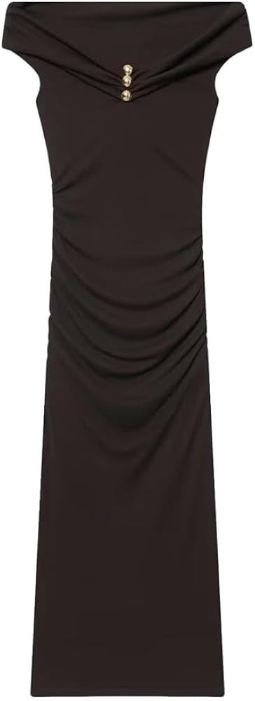 Women Off Shoulder Long Draped Maxi Dress Spring Knitted Bodycon Slash Neck Ankle Length Party Dress | Amazon (US)