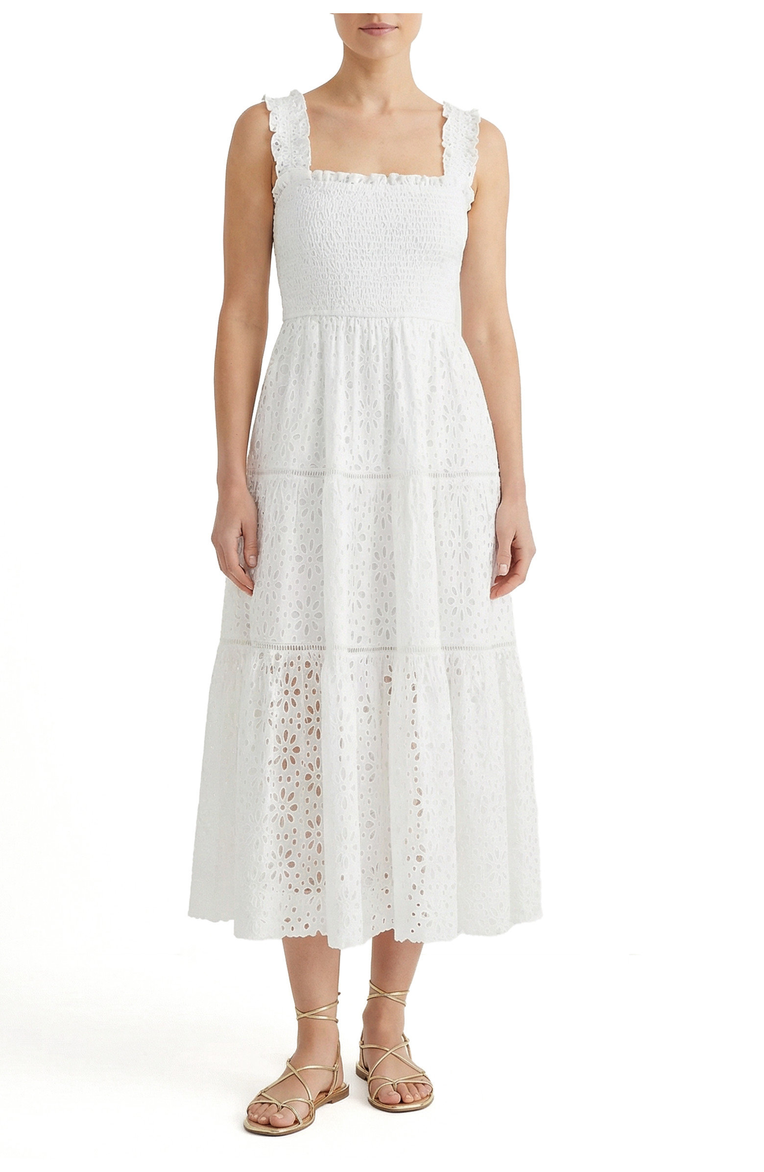 Kristen Smocked Embroidered Tiered Midi Dress | Nordstrom