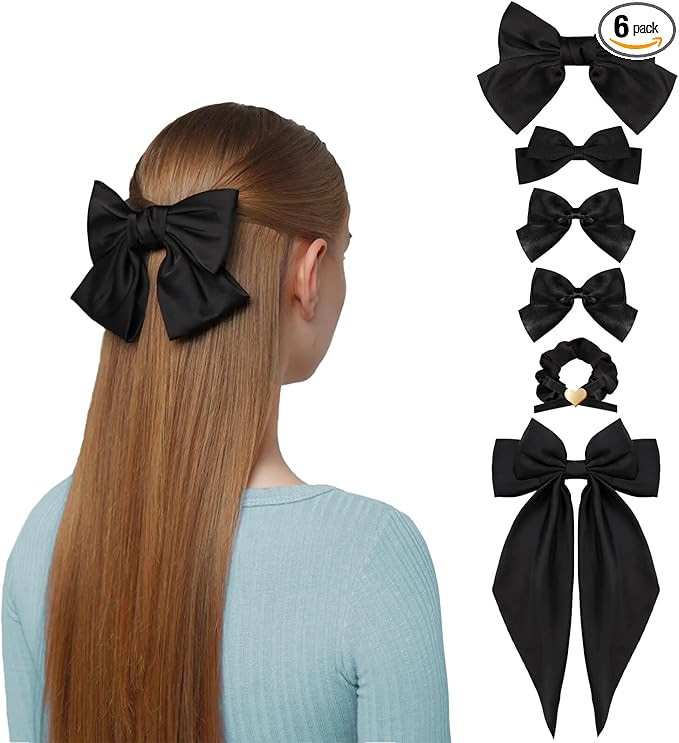 Black Hair Bow, 6PCS Hair Bows for Women Black Hair Clips Oversized Ribbon Bowknot Hairclip Soft ... | Amazon (UK)