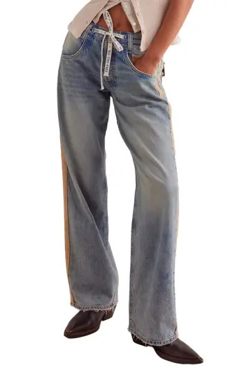 Free People We the Free Zambi Side Stripe Slouchy Straight Leg Jeans in Safari at Nordstrom Rack, Size 32 | Nordstrom Rack
