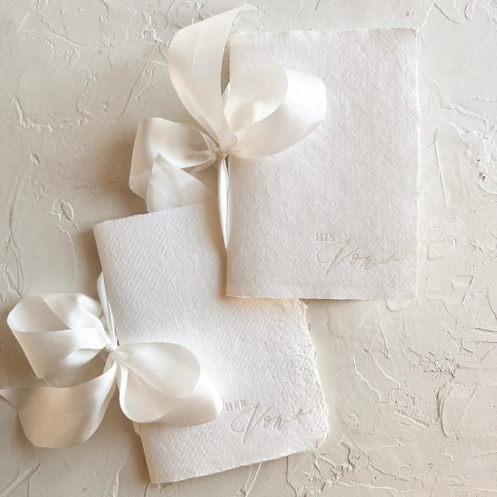 HIS & HERS Vow Books | letterpressed with silk ribbon - white | Minted