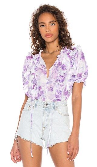 For Love & Lemons Zinna Ruffle Blouse in Lavender. - size M (also in XS) | Revolve Clothing (Global)