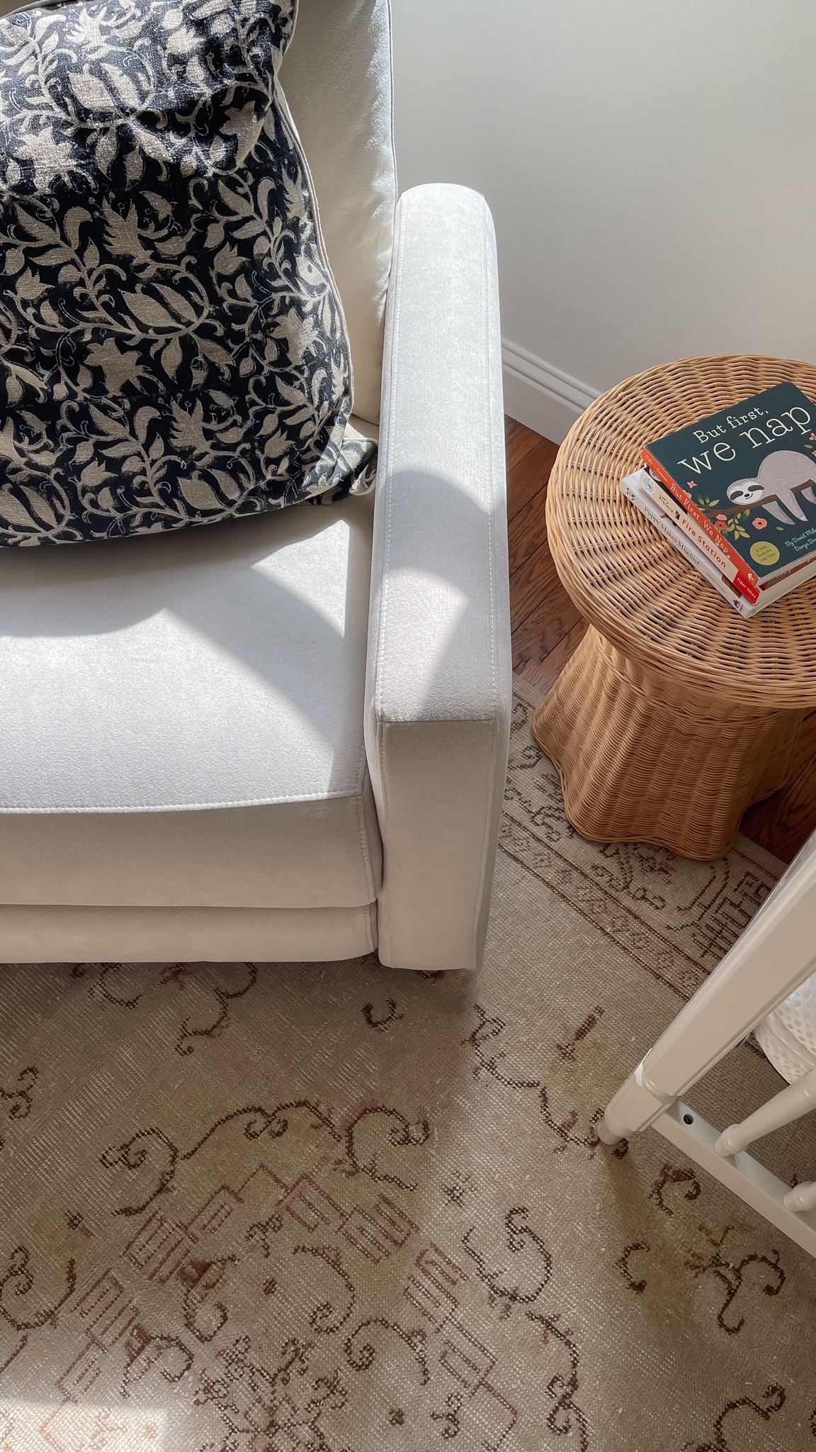 Nursery details 〰️ our glider/recliner + rattan side table. 

#LTKfamily #LTKhome #LTKbaby