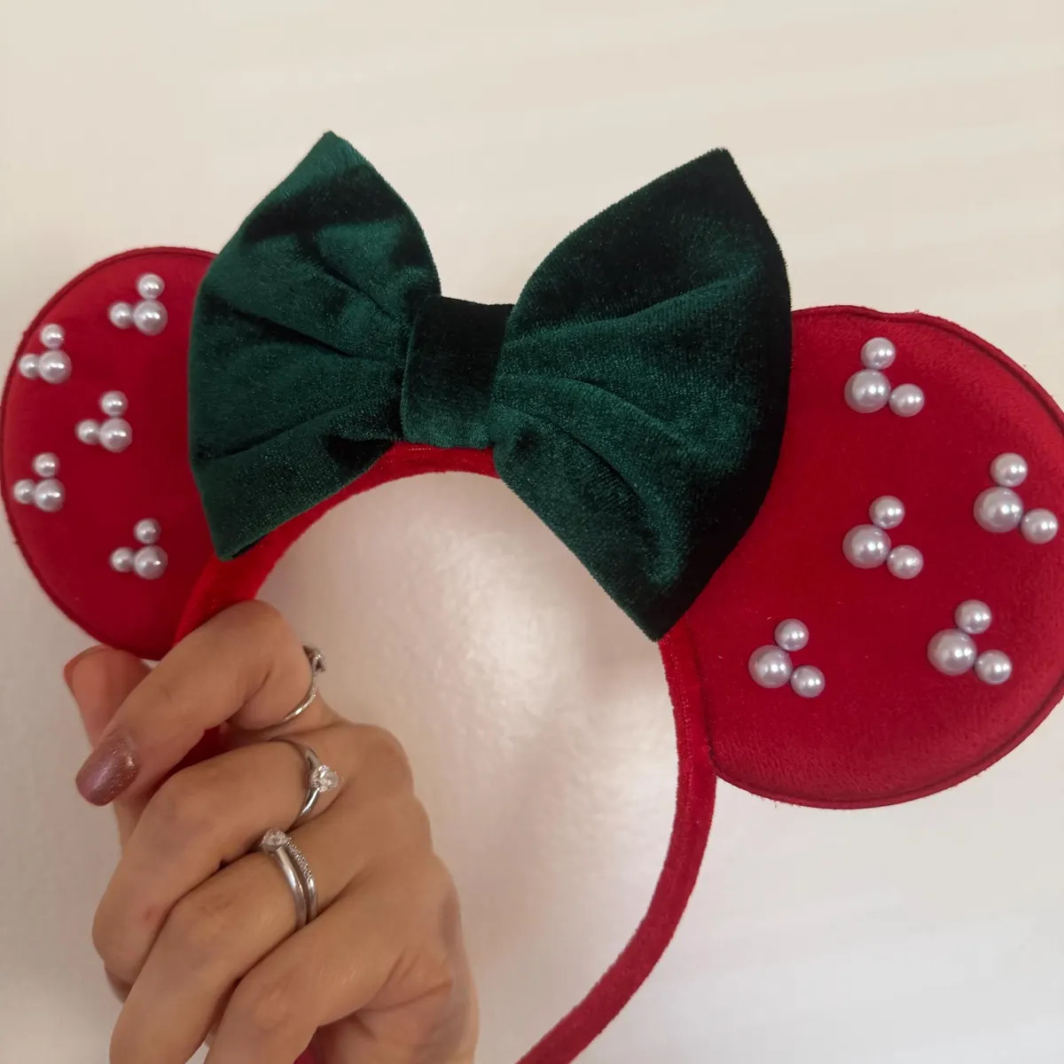 Red Green Pearl Suede Mouse Ears Headband | Christmas Custom Color Theme Park Accessory for Kids ... | Etsy (Global)