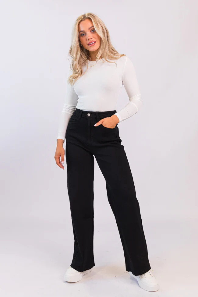 Kelsea Black Wash Wide Leg Jeans | Pink Lily