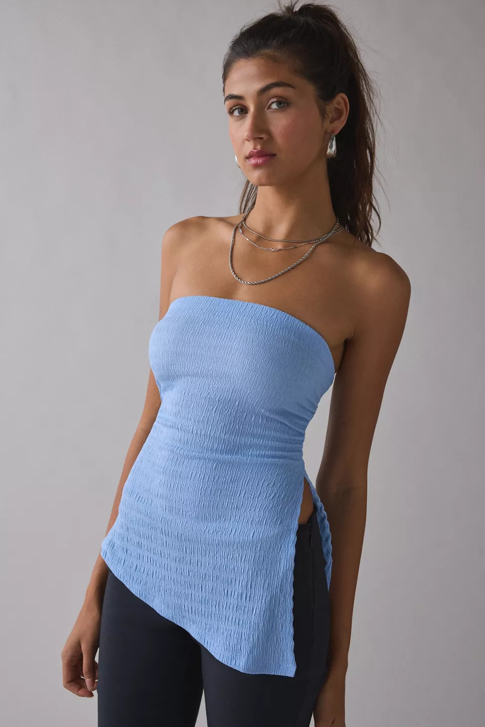 UO Afterparty Asymmetric Side-Slit Flyaway Tube Top | Urban Outfitters (US and RoW)