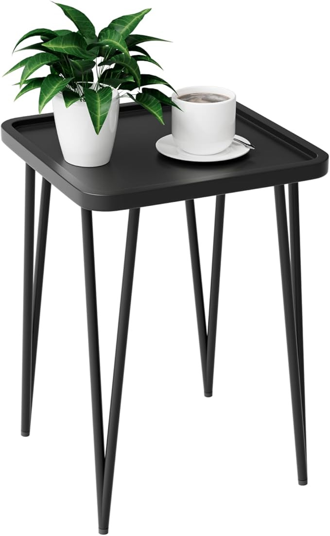 Square Side Table, Small Side Table for Small Spaces, Small Metal End Table, Easy Assembly Black ... | Amazon (US)