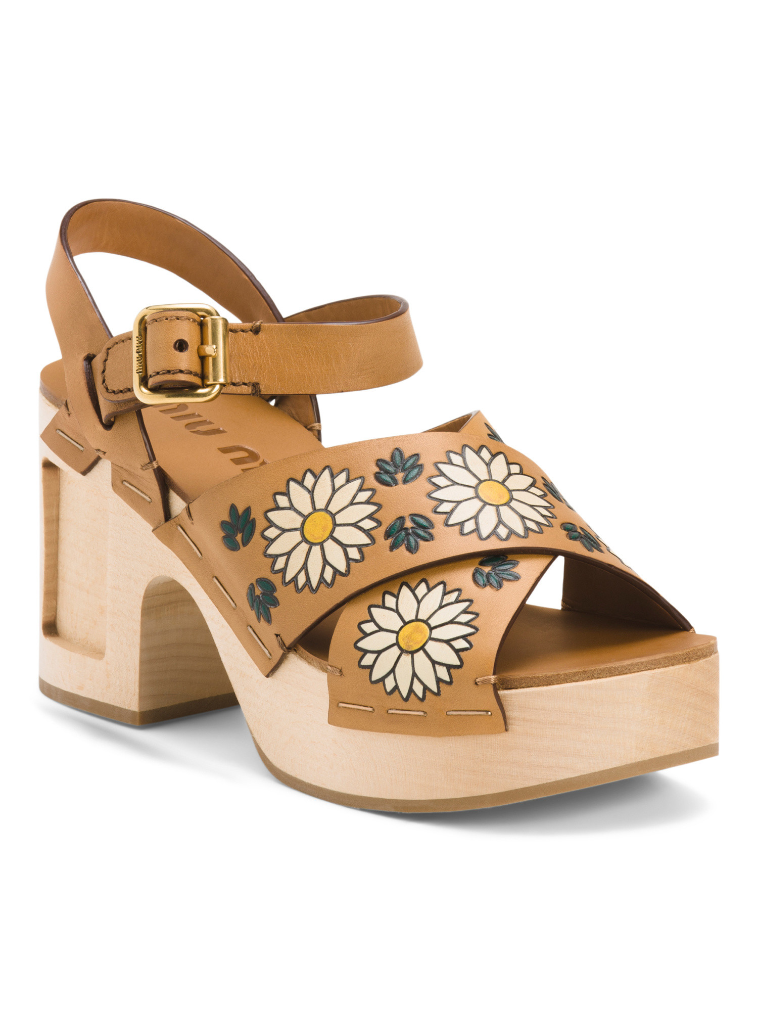 Made In Italy Leather Painted Flowers Wooden Heeled Sandals | Women's Shoes | Marshalls | Marshalls