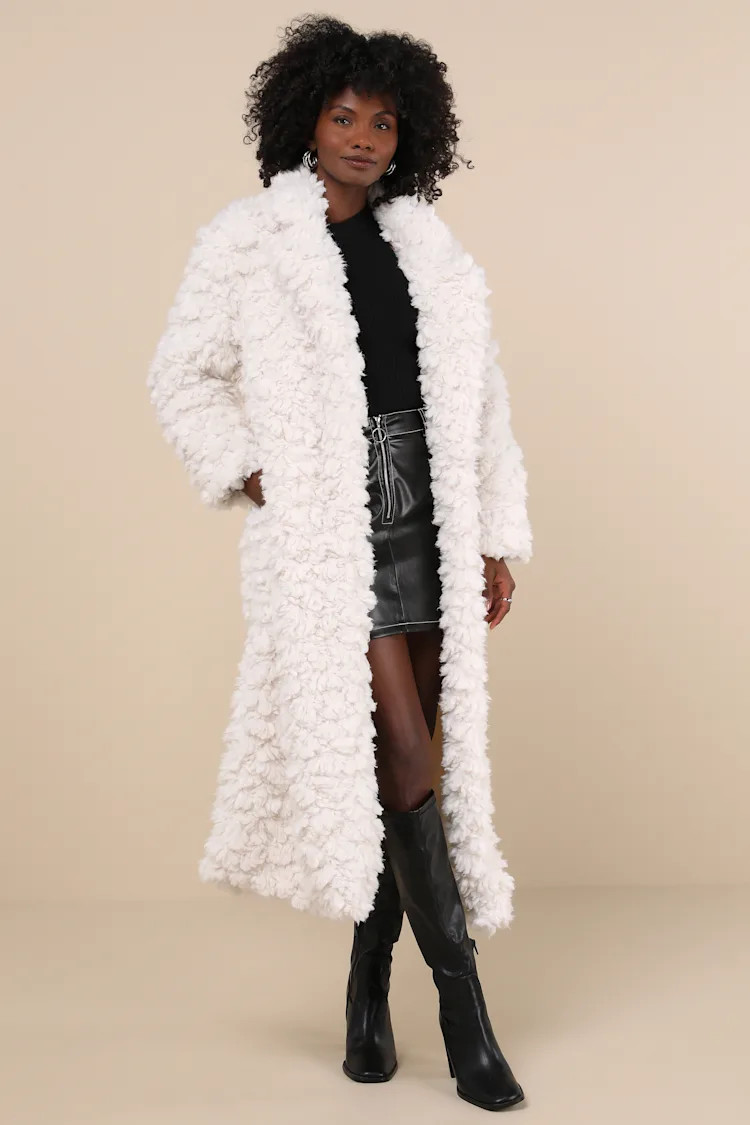 Incredible Comfort Ivory Faux Fur Longline Coat
            Glamorous
        $271 $239Returns el... | Lulus