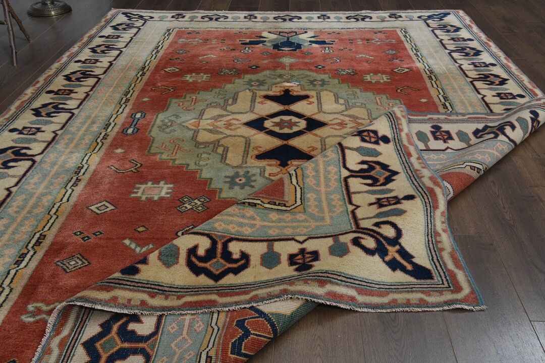 7'1x9'5 Ft, RED SPECIAL RUG, Red Green Beige Rug, Luxury Decor Rug, Handmade Wool Rug, Oushak Rug... | Etsy (US)